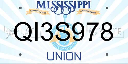 QI3S978 Mississippi License Plate