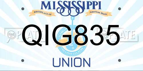 QIG835 Mississippi License Plate