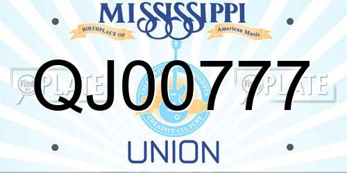QJ00777 Mississippi License Plate