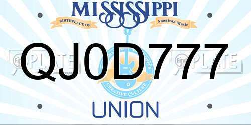 QJ0D777 Mississippi License Plate