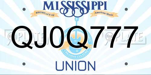 QJ0Q777 Mississippi License Plate