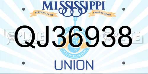 QJ36938 Mississippi License Plate