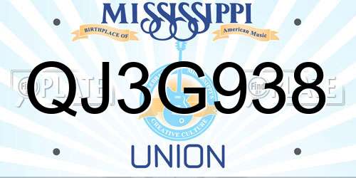 QJ3G938 Mississippi License Plate