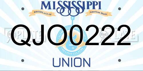 QJO0222 Mississippi License Plate