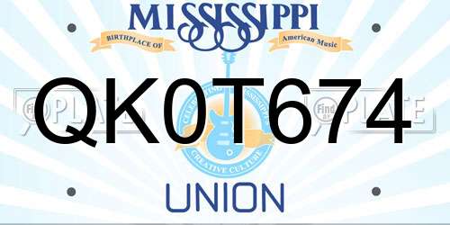 QK0T674 Mississippi License Plate