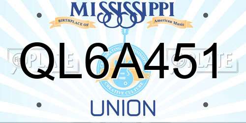 QL6A451 Mississippi License Plate