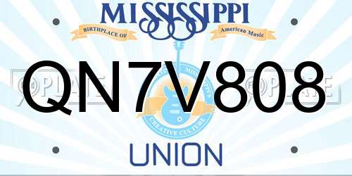 QN7V808 Mississippi License Plate