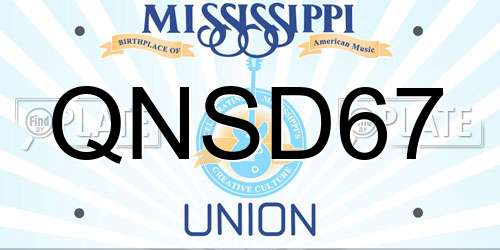 QNSD67 Mississippi License Plate