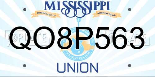 QO8P563 Mississippi License Plate