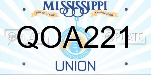 QOA221 Mississippi License Plate