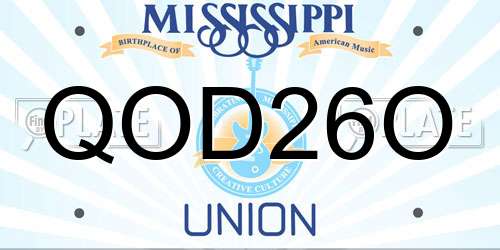 QOD26O Mississippi License Plate