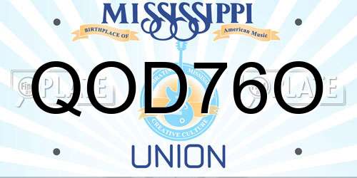 QOD76O Mississippi License Plate