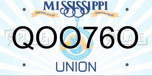 QOO76O Mississippi License Plate