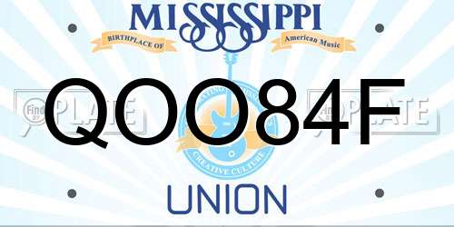 QOO84F Mississippi License Plate