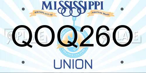 QOQ26O Mississippi License Plate