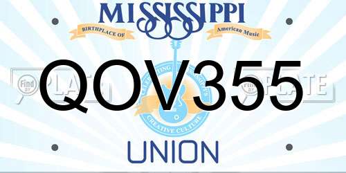 QOV355 Mississippi License Plate