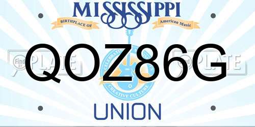 QOZ86G Mississippi License Plate