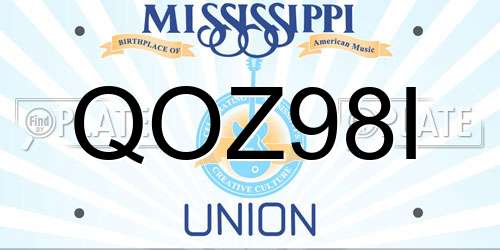 QOZ98I Mississippi License Plate