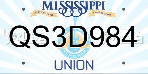 QS3D984 Mississippi License Plate