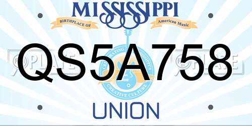 QS5A758 Mississippi License Plate