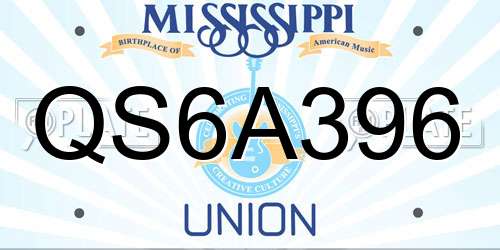 QS6A396 Mississippi License Plate