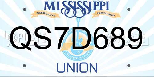 QS7D689 Mississippi License Plate