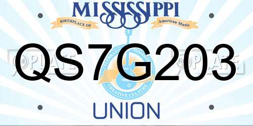 QS7G203 Mississippi License Plate