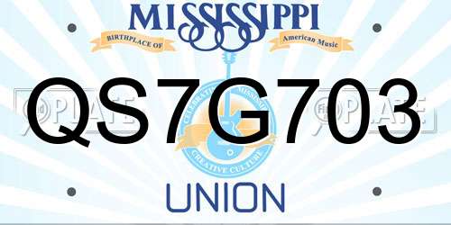 QS7G703 Mississippi License Plate