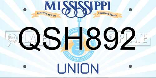 QSH892 Mississippi License Plate