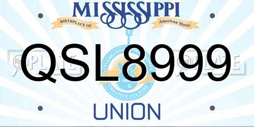 QSL8999 Mississippi License Plate