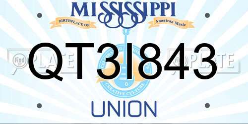 QT3I843 Mississippi License Plate