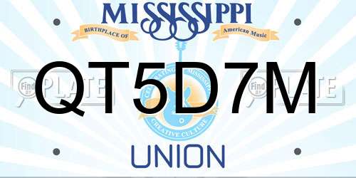 QT5D7M Mississippi License Plate