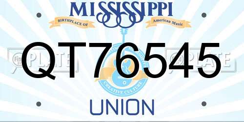 QT76545 Mississippi License Plate