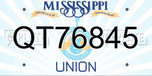 QT76845 Mississippi License Plate