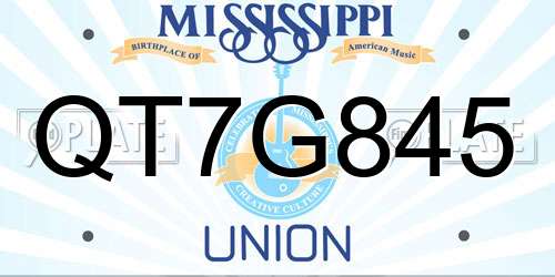 QT7G845 Mississippi License Plate