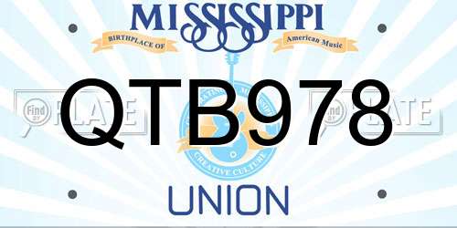 QTB978 Mississippi License Plate