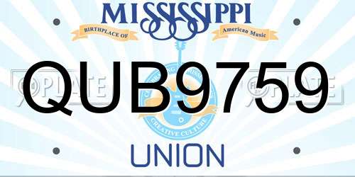 QUB9759 Mississippi License Plate