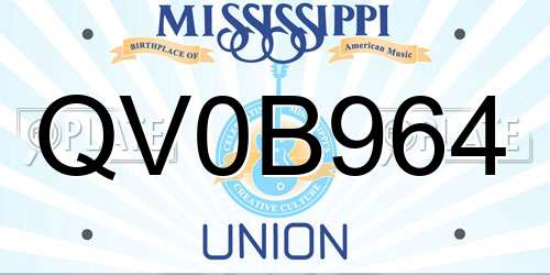 QV0B964 Mississippi License Plate