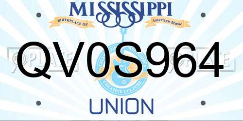QV0S964 Mississippi License Plate
