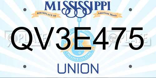 QV3E475 Mississippi License Plate