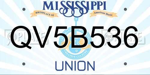 QV5B536 Mississippi License Plate