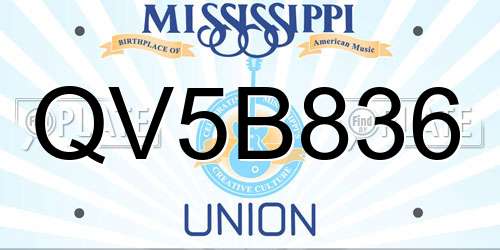QV5B836 Mississippi License Plate