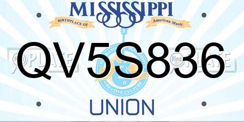 QV5S836 Mississippi License Plate