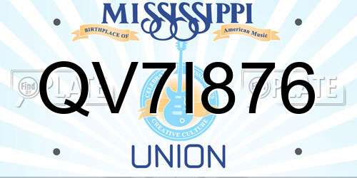 QV7I876 Mississippi License Plate