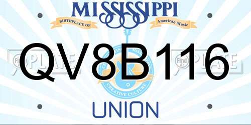 QV8B116 Mississippi License Plate