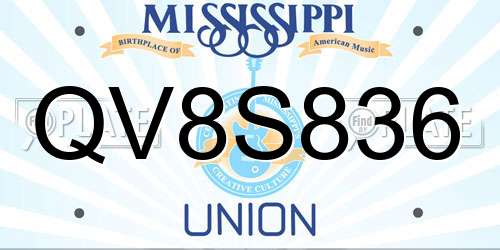 QV8S836 Mississippi License Plate