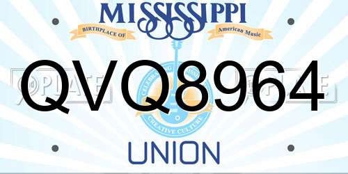 QVQ8964 Mississippi License Plate