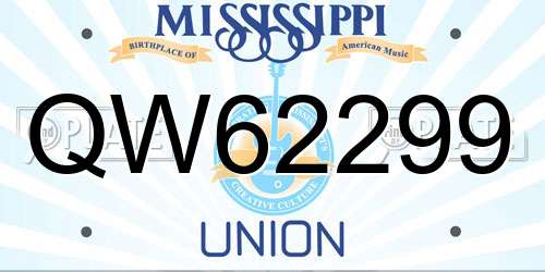 QW62299 Mississippi License Plate