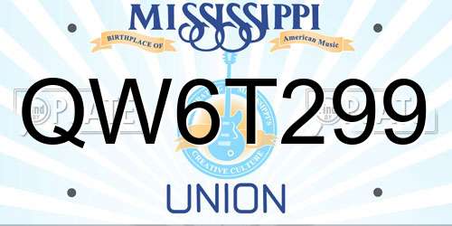 QW6T299 Mississippi License Plate