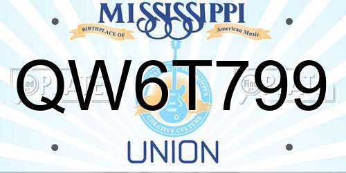 QW6T799 Mississippi License Plate